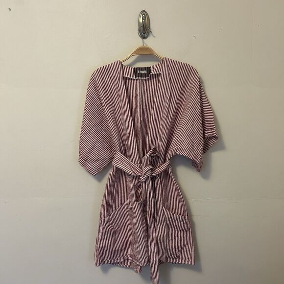 Reformation Cecilia Mini Dress Linen Pink White Striped Belt 6 - Missing‎ Button - Picture 1 of 10
